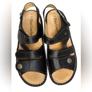 Finn Comfort NWOB Gomera Black Leather Orthotic Sandal Sz 7.5